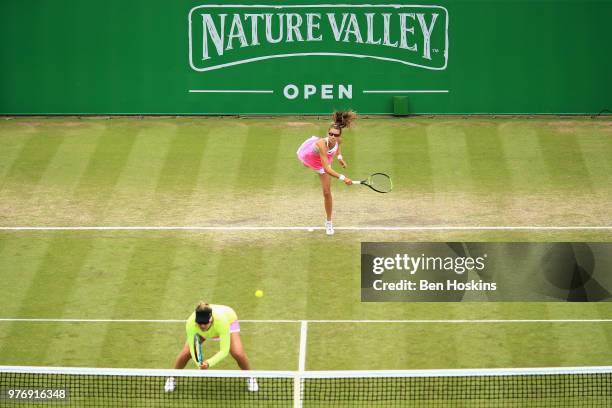 Alicja Rosolska of Poland and Abigail Spears of USA in action in the Womens Doubles Final during Day Nine of the Nature Valley Open at Nottingham...