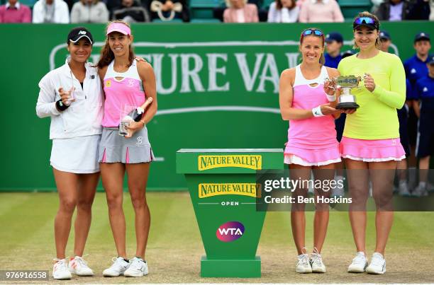 Winners Alicja Rosolska of Poland and Abigail Spears of USA with runners up Mihaela Buzarnescu of Romania and Heather Watson of Great Britain in the...