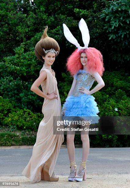 Models wearing Collette Dinnigan and Akira pose at the Opening Night Party for the 2010 L'Oreal Melbourne Fashion Festival at Government House on...