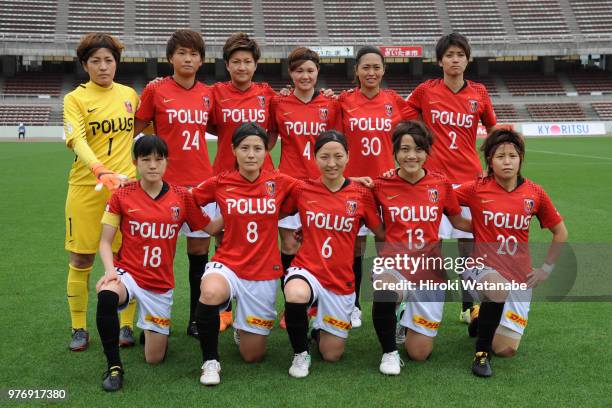 Players of Urawa Red Diamonds Ladies pose for photograph during the Nadeshiko Cup match between Urawa Red Diamonds Ladies and Albirex Niigata Ladies...
