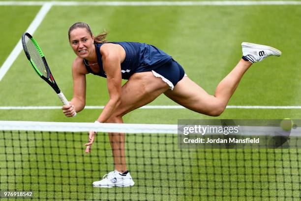Kateryna Bondarenko of Ukraine in action during Day Two of the Nature Valley Classic at Edgbaston Priory Club on June 17, 2018 in Birmingham, United...