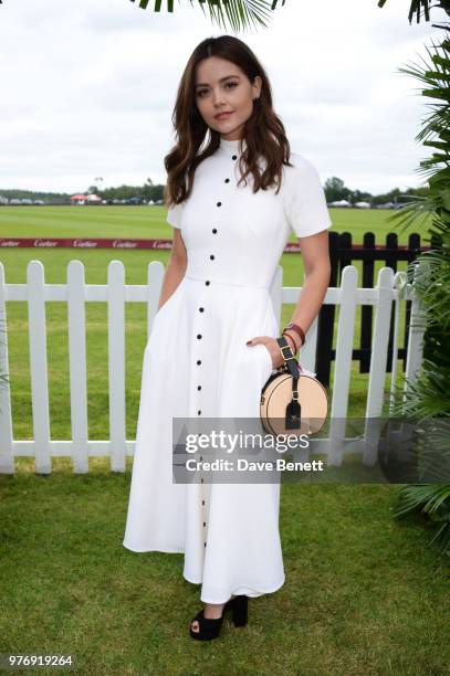 Jenna Coleman attends the Cartier Queen's Cup Polo Final at Guards Polo Club on June 17, 2018 in Egham, England.