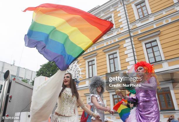 Participants attend a gay pride march in Kiev, Ukraine, 17 June, 2018. Several thousand people have taken part in Kiev's gay pride event amid a heavy...