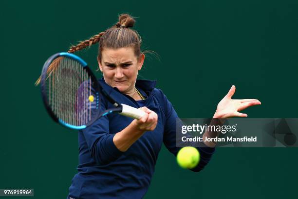 Katy Dunne of Great Britain in action during Day Two of the Nature Valley Classic at Edgbaston Priory Club on June 17, 2018 in Birmingham, United...