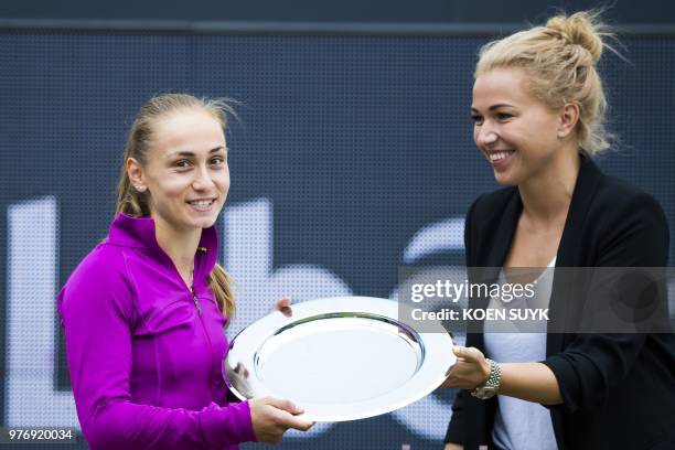 Aleksandra Krunic of Serbia reacts after winning the women's singles final match against Kirsten Flipkens of Belgium at the Libema Open Tennis...