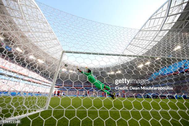 Aleksandar Kolarov of Serbia scores his team's first goal past Keylor Navas of Costa Rica from a free kick during the 2018 FIFA World Cup Russia...