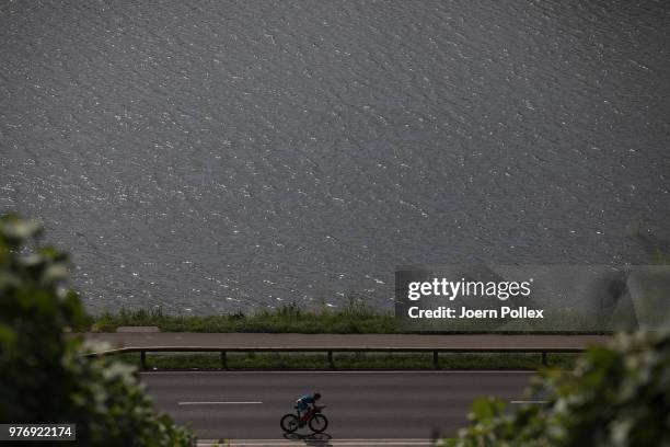 Athletes compete in the bike section of the IRONMAN 70.3 Luxembourg-Region Moselle race on June 17, 2018 in Luxembourg, Luxembourg.