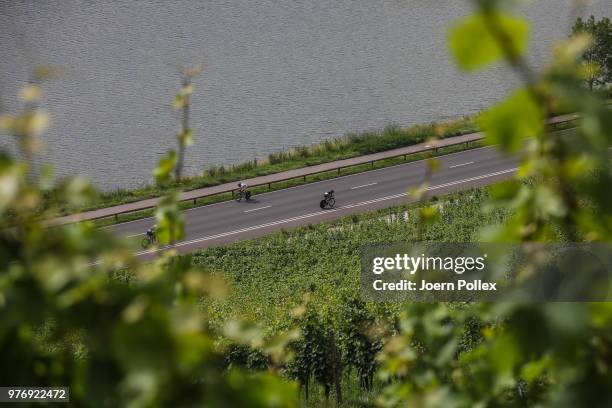 Athletes compete in the bike section of the IRONMAN 70.3 Luxembourg-Region Moselle race on June 17, 2018 in Luxembourg, Luxembourg.