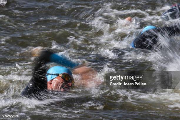 Athlete prepare for the swim section of the IRONMAN 70.3 Luxembourg-Region Moselle race on June 17, 2018 in Luxembourg, Luxembourg.