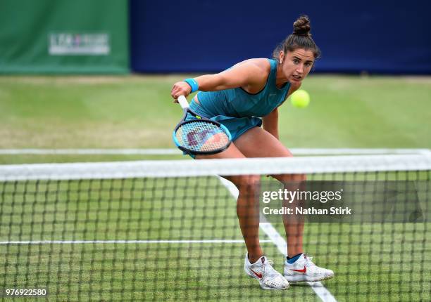 Sara Sorribes Tormo of Spain in action in the Womens Singles Final during Finals Day of the Fuzion 100 Manchester Trophy at The Northern Lawn Tennis...