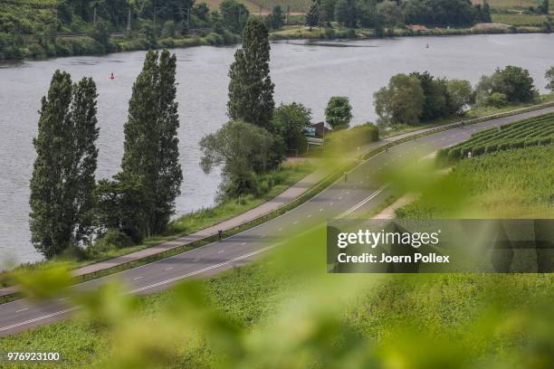 Athletes compete in the bike section of the IRONMAN 70.3 Luxembourg-Region Moselle race on June 17, 2018 in Luxembourg, Luxembourg.