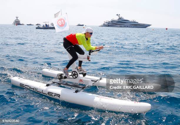 Princess Charlene of Monaco competes in the Riviera Water Bike Challenge in support of the Princess Charlene foundation on June 17, 2018 in Monaco.