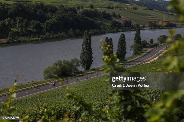 Athletes compete in the bike section of the IRONMAN 70.3 Luxembourg-Region Moselle race on June 17, 2018 in Luxembourg, Luxembourg.