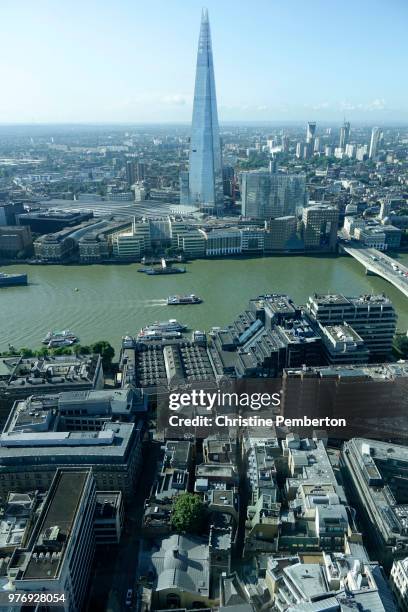 london, england.  the shard seen from the sky garden in 20 fenchurch street, nicknamed the walkie talkie building. - nicknamed stock pictures, royalty-free photos & images