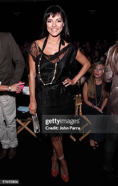 Candela Ferro attends the Custo Barcelona "Hairy Metal" Fall/Winter 2010/11 Collection during FASHIONmiami at Miami Design District on March 13, 2010...