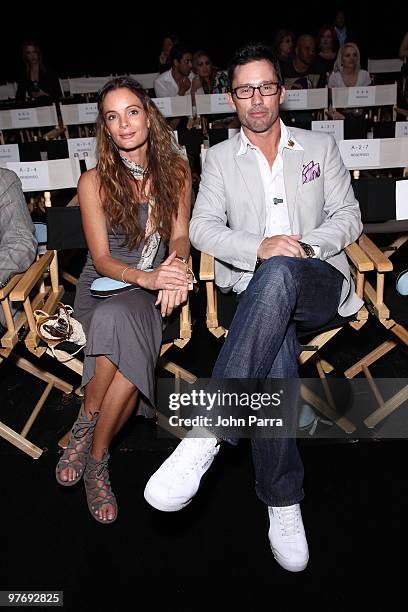 Gabrielle Anwar and Jeffrey Donovan attend the Custo Barcelona "Hairy Metal" Fall/Winter 2010/11 Collection during FASHIONmiami at Miami Design...