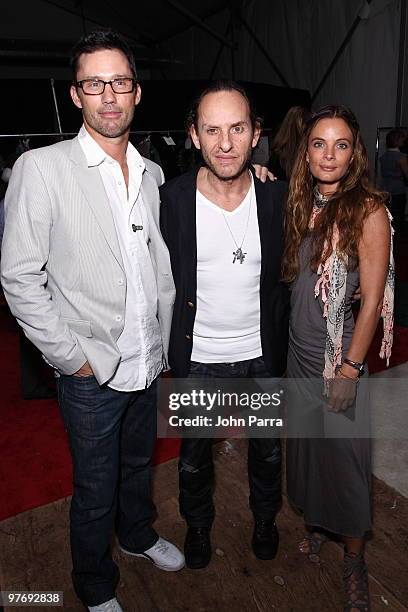 Jeffrey Donovan, Custo Dalmau and Gabrielle Anwar backstage at the Custo Barcelona "Hairy Metal" Fall/Winter 2010/11 Collection during FASHIONmiami...