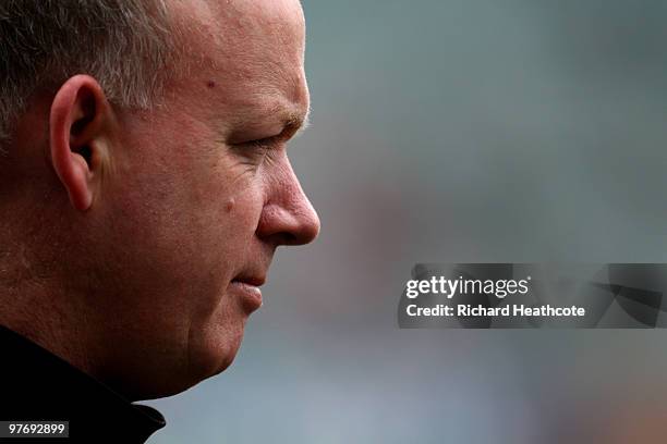 Ireland head coach Declan Kidney looks on during the RBS Six Nations match between Ireland and Wales at Croke Park Stadium on March 13, 2010 in...