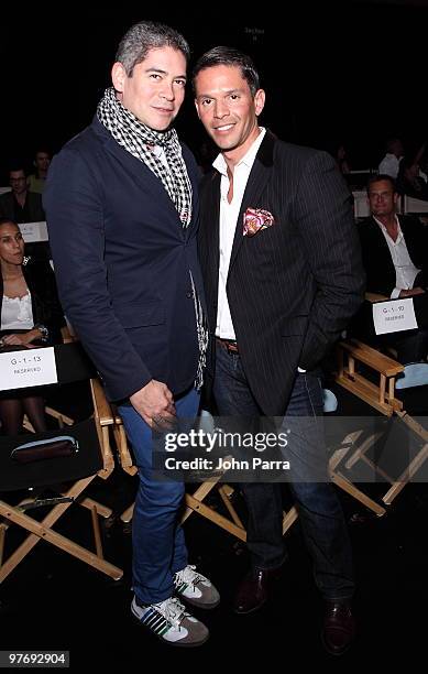 Boris Izaguirre and Rodner Figueroa attend the Custo Barcelona "Hairy Metal" Fall/Winter 2010/11 Collection during FASHIONmiami at Miami Design...