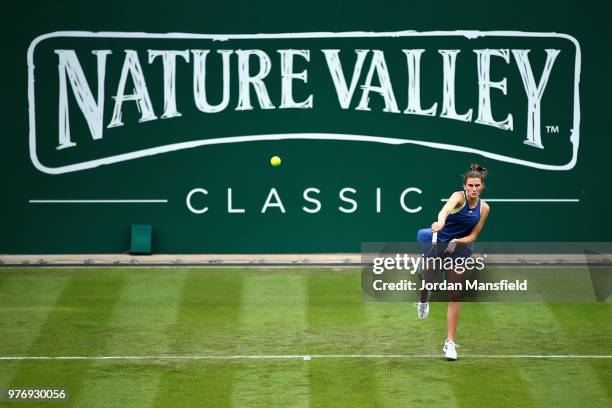 Katy Dunne of Great Britain in action during Day Two of the Nature Valley Classic at Edgbaston Priory Club on June 17, 2018 in Birmingham, United...