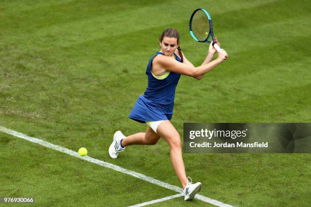 Katy Dunne of Great Britain in action during Day Two of the Nature Valley Classic at Edgbaston Priory Club on June 17, 2018 in Birmingham, United...