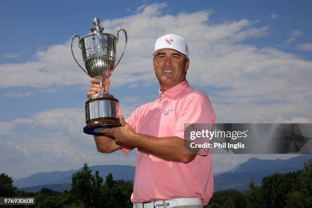 Clark Dennis of United States poses with the trophy after the final round of the 2018 Senior Italian Open presented by Villaverde Resort played at...