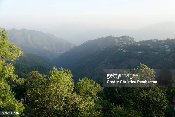 view over the hill station town of mussoorie, in northern india - mussoorie stock pictures, royalty-free photos & images