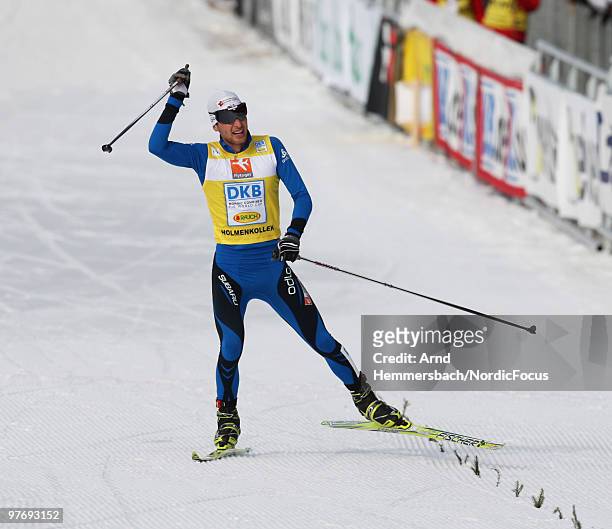 Jason Lamy-Chappuis of France competes in the Gundersen Ski Jumping HS 134/10km Cross Country event during day two of the FIS Nordic Combined World...