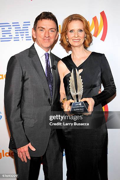 Producer Michael Patrick King and honoree Cynthia Nixon attend the 21st Annual GLAAD Media Awards at The New York Marriott Marquis on March 13, 2010...