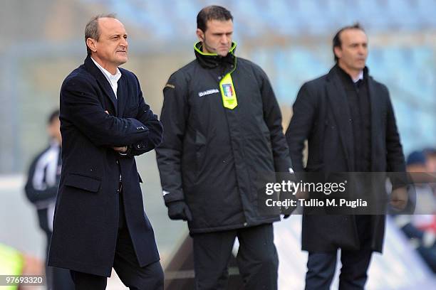 Delio Rossi coach of Palermo looks on during the Serie A match between Udinese Calcio and US Citta di Palermo at Stadio Friuli on March 14, 2010 in...