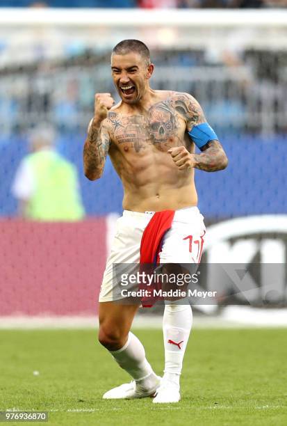Aleksandar Kolarov of Serbia celebrates victory following the 2018 FIFA World Cup Russia group E match between Costa Rica and Serbia at Samara Arena...