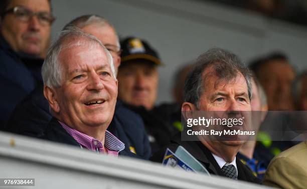 Ennis , Ireland - 17 June 2018; Businessman JP McManus, right, and former finance minister Charlie McCreevey at the Munster GAA Hurling Senior...