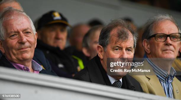 Ennis , Ireland - 17 June 2018; Businessman JP McManus, centre, with former finance minister Charlie McCreevey, to his right and fellow Businessman,...