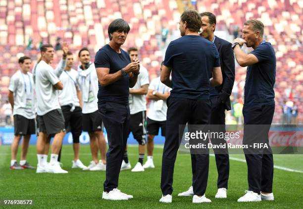Marcus Sorg, Germany assistant manager, Joachim Loew, Manager of Germany, Oliver Bierhoff, Team Co-ordinator, and Andreas Koepke, Germany goalkeeping...