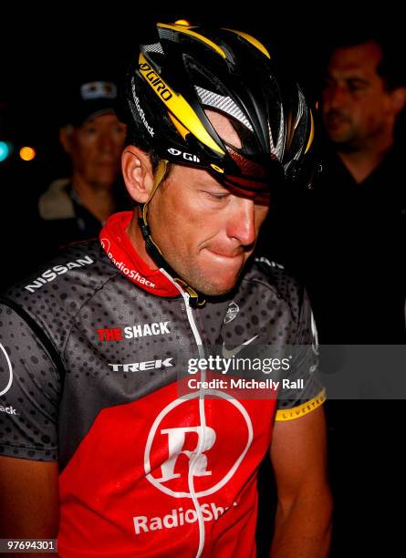 Lance Armstrong prepares to ride the 33rd Argus Pick and Pay Cycle Tour on March 14, 2010 in Cape Town, South Africa.