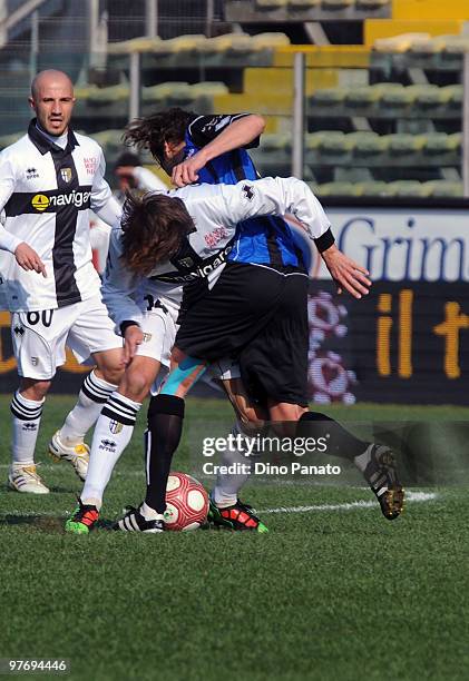 Cristiano Doni of Atalanta battles for the ball with Daniele Galloppa of Parma during the Serie A match between Parma FC and Atalanta BC at Stadio...