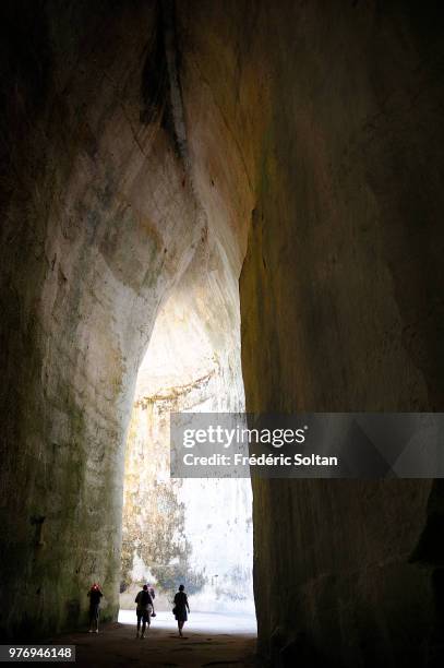 The Ear of Dionysius is a limestone cave carved out of the Temenites hill in the city of Syracuse, Sicily on June 10 Italy.