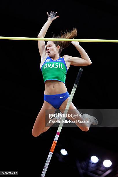 Fabiana Murer of Brazil competes in the Womens Pole Vault Final during Day 3 of the IAAF World Indoor Championships at the Aspire Dome on March 14,...
