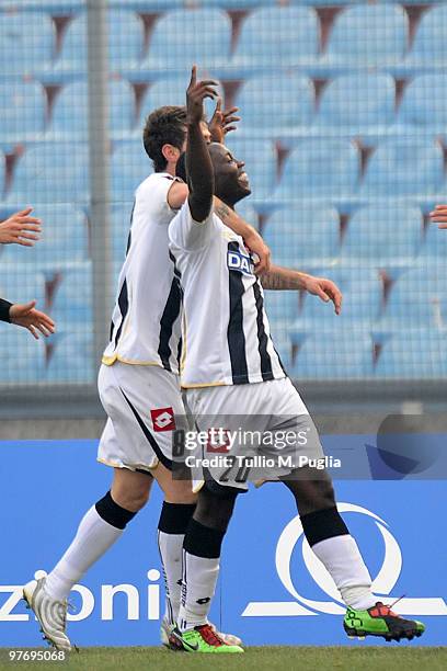 Kwadwo Asamoah of Udinese celebrates his goal with his team-mate Floro Flores during the Serie A match between Udinese Calcio and US Citta di Palermo...
