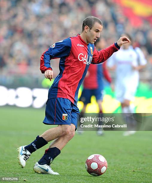 Rodrigo Palacio of Genoa CFC in action during the Serie A match between Genoa CFC and Cagliari Calcio at Stadio Luigi Ferraris on March 14, 2010 in...