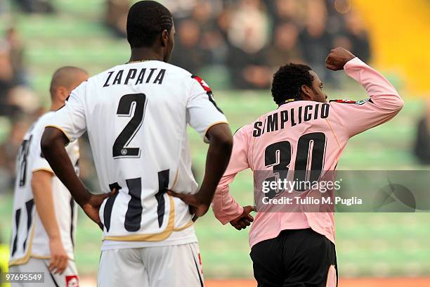 Fabio Simplicio of Palermo celebrates after his goal during the Serie A match between Udinese Calcio and US Citta di Palermo at Stadio Friuli on...