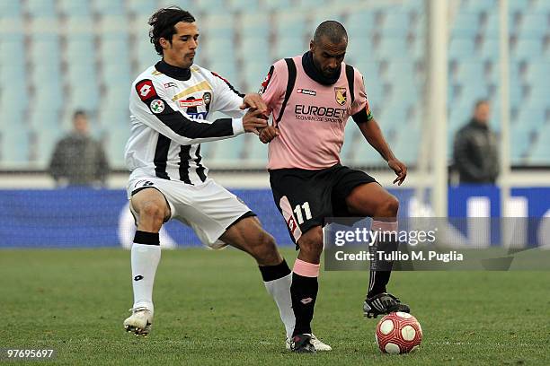 Fabio Liverani of Palermo and Bernardo Corradi of Udinese compete for the ball during the Serie A match between Udinese Calcio and US Citta di...