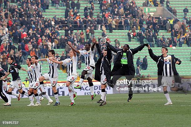 Players of Udinese celebrate after winning the Serie A match between Udinese Calcio and US Citta di Palermo at Stadio Friuli on March 14, 2010 in...
