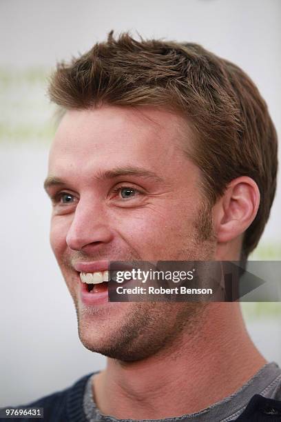 Jesse Spencer from Band with TV talks with media prior to their performance at the grand opening of Loehmann's in Costa Mesa on March 13, 2010 in...