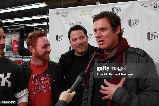 Scott Grimes, Greg Grunberg and Bob Guiney from Band with TV talk with media at the grand opening of Loehmann's in Costa Mesa on March 13, 2010 in...