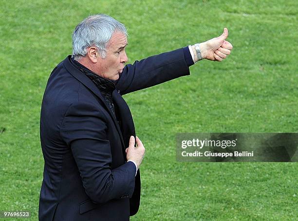 Claudio Ranieri the head coach of Roma during the Serie A match between AS Livorno Calcio and AS Roma at Stadio Armando Picchi on March 14, 2010 in...