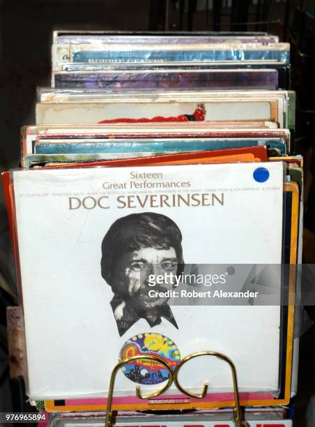 Among the LP albums for sale in a Santa Fe, New Mexico, antique shop is a Doc Severinsen recording, 'Sixteen Great Performances', released in 1971.