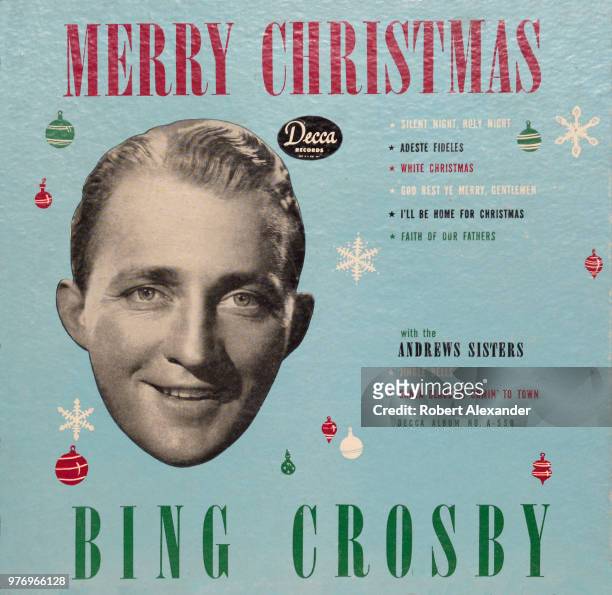 Copy of singer Bing Crosby's 1945 Decca label album 'Merry Christmas' for sale in an antique shop in Santa Fe, New Mexico. The album includes...