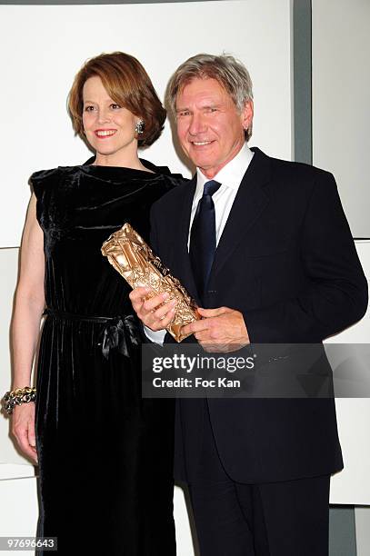 Actors Sigourney Weaver and Harrisson Ford attend the Cesar Film Awards 2010 - Awards Room at Theatre du Chatelet on February 27, 2010 in Paris,...