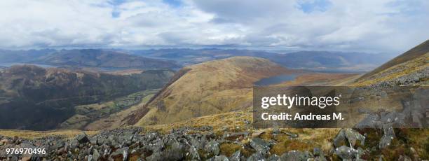 three lakes in scottish highlands, loch eil, loch linnhe, lochan meall an t-suidhe, ben nevis, scotland - loch linnhe scotland stock-fotos und bilder